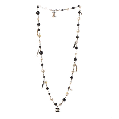 Chanel Pearl Bead Enamel CC Long Necklace Black Gold 2 of 10