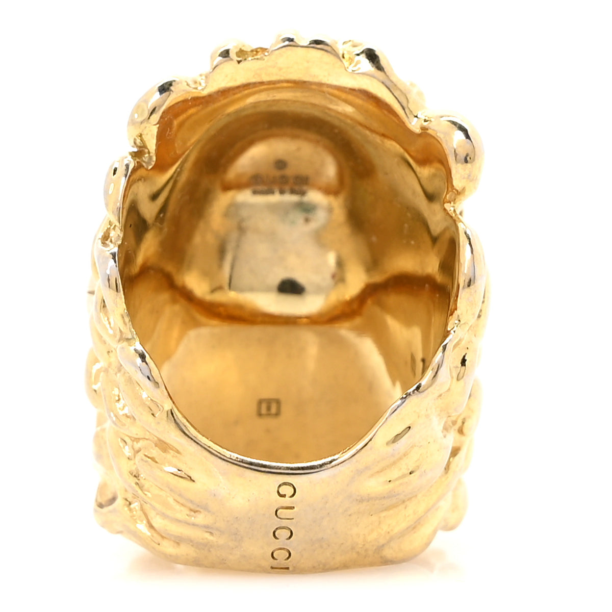 Gucci Metal Crystal Lion Head Ring 52 6 Aged Gold 3 of 5
