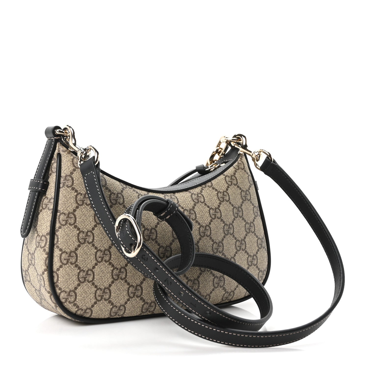 Gucci GG Supreme Monogram Textured Calfskin Small Emblem Shoulder Bag Beige Black 3 of 10