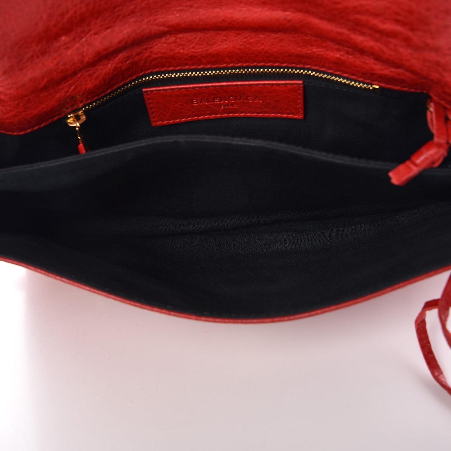 Agneau Giant 12 Gold Hardware Envelope Strap Clutch Rouge Lipstick