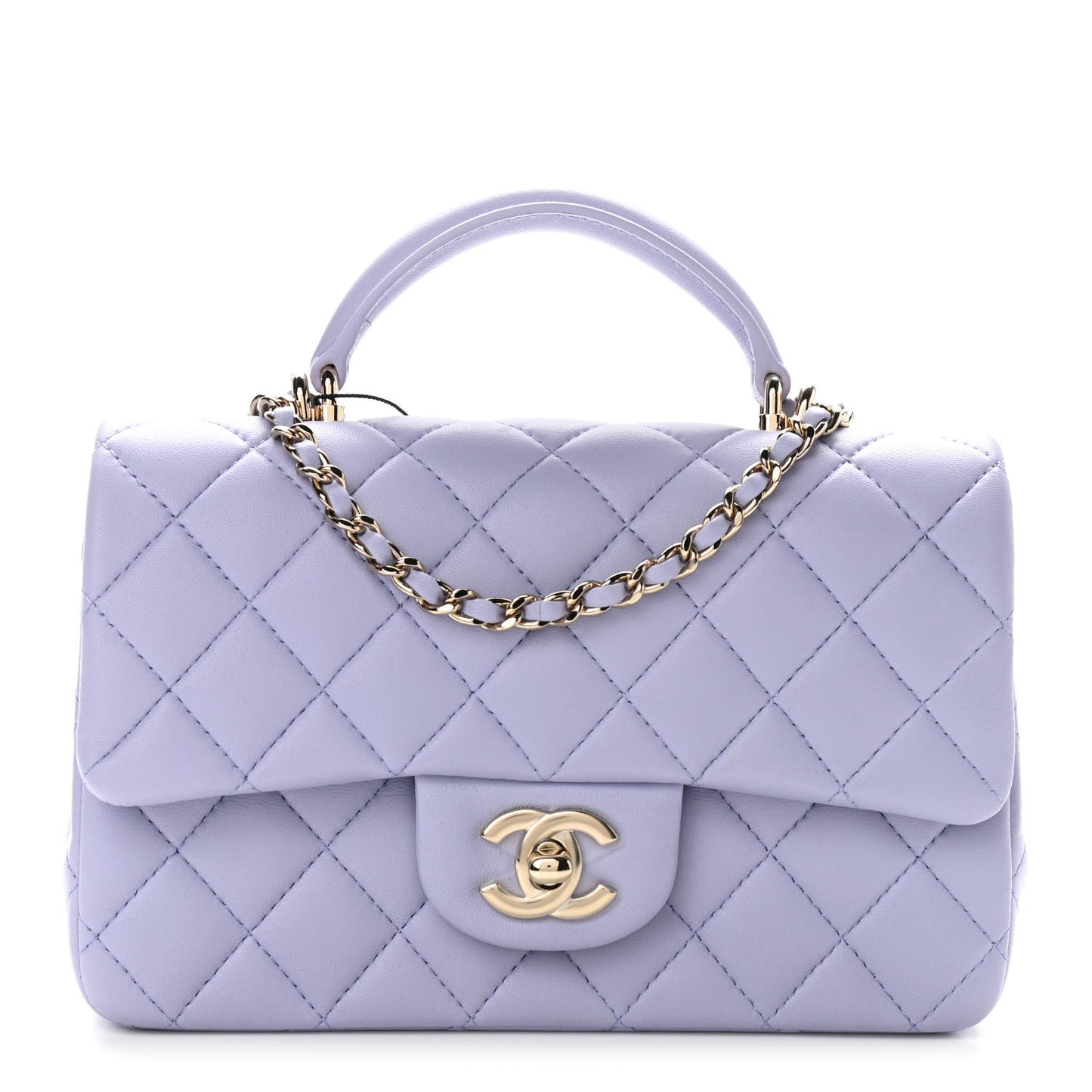 Lambskin Quilted Mini Top Handle Rectangular Flap Light Purple