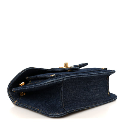 Chanel Denim Quilted Double You Mini Flap  Blue Golden 4 of 12