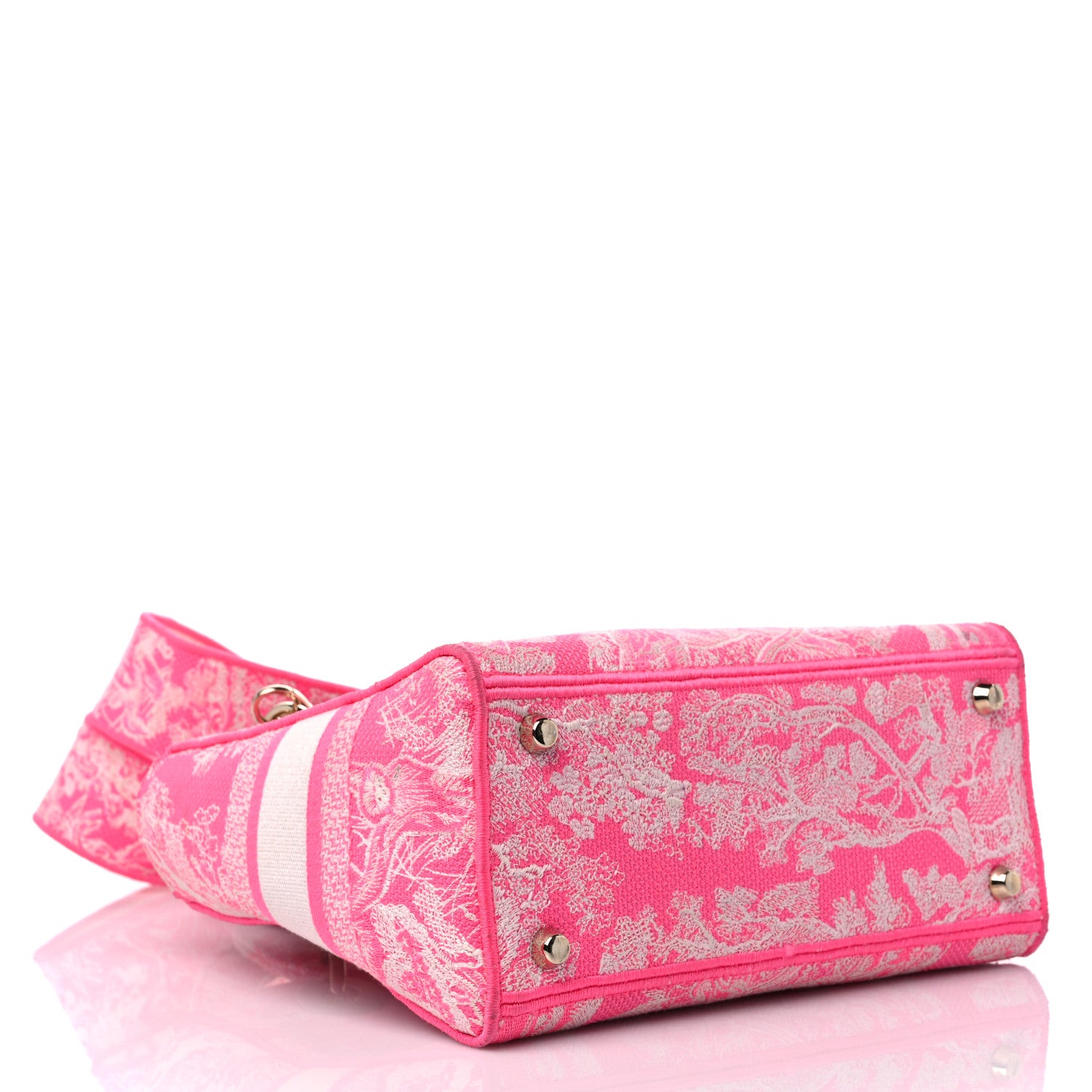 Christian Dior Canvas Toile De Jouy Reverse Embroidered Medium Lady D-Lite Fluorescent Pink 4 of 17