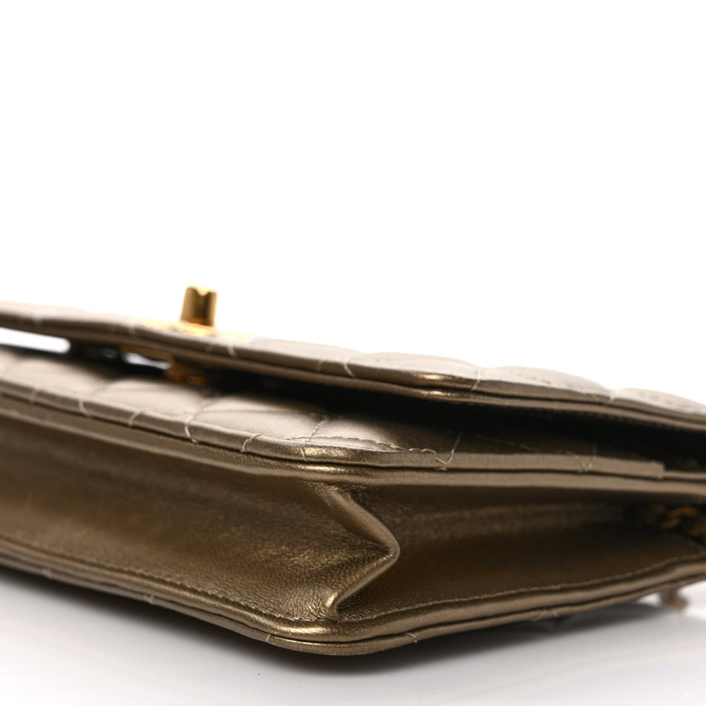 Metallic Lambskin Quilted CC Wallet On Chain WOC Gold