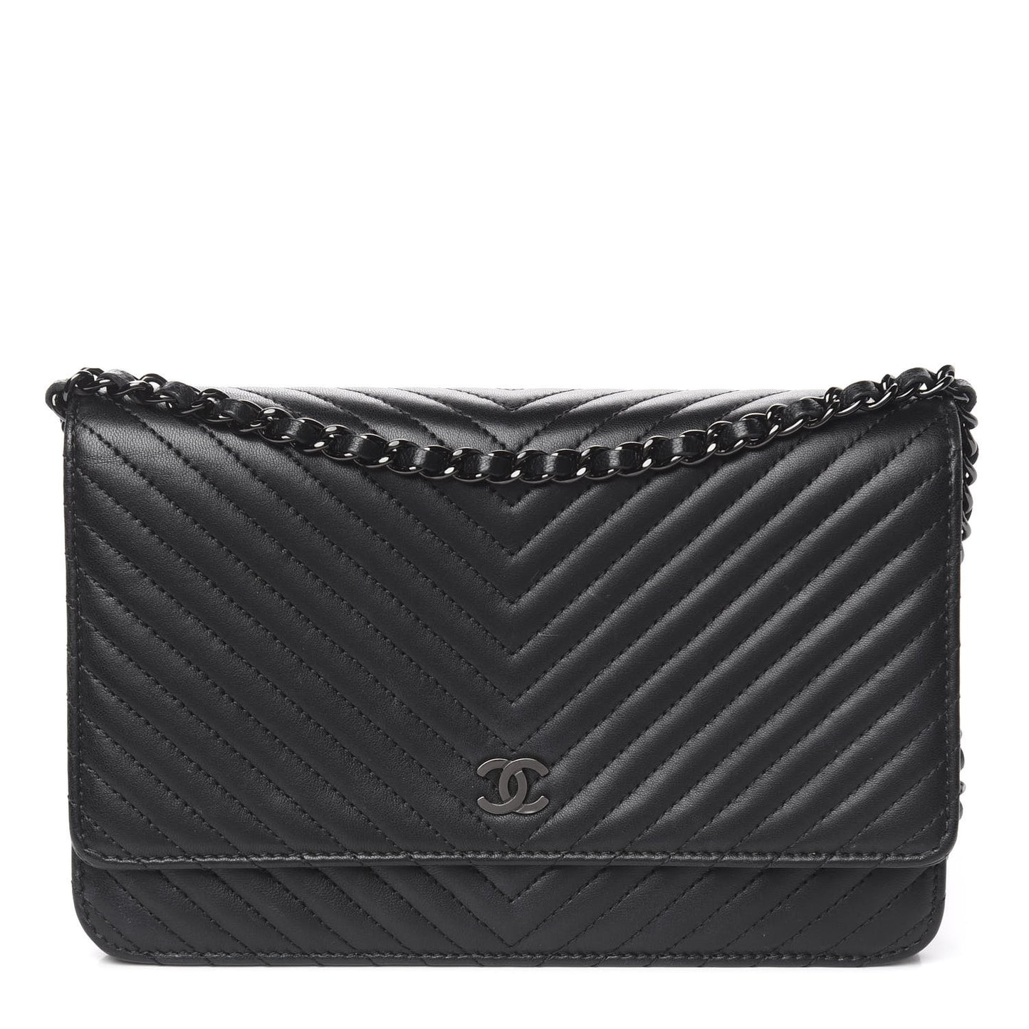 Lambskin Chevron Quilted Wallet On Chain WOC So Black