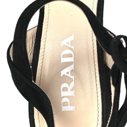 Prada Camoscio Crisscross Platform 95mm Sandals 38.5 Black 7 of 10