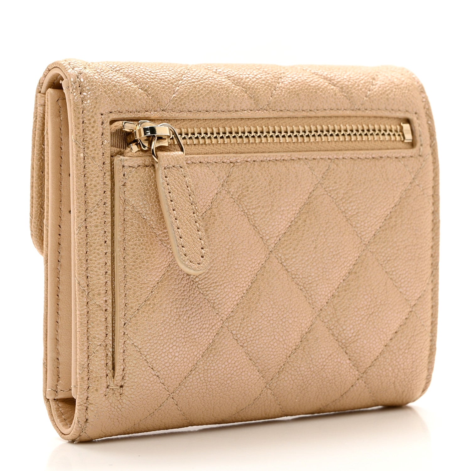 Chanel Iridescent Caviar Quilted Compact Flap Wallet Beige 3 of 7