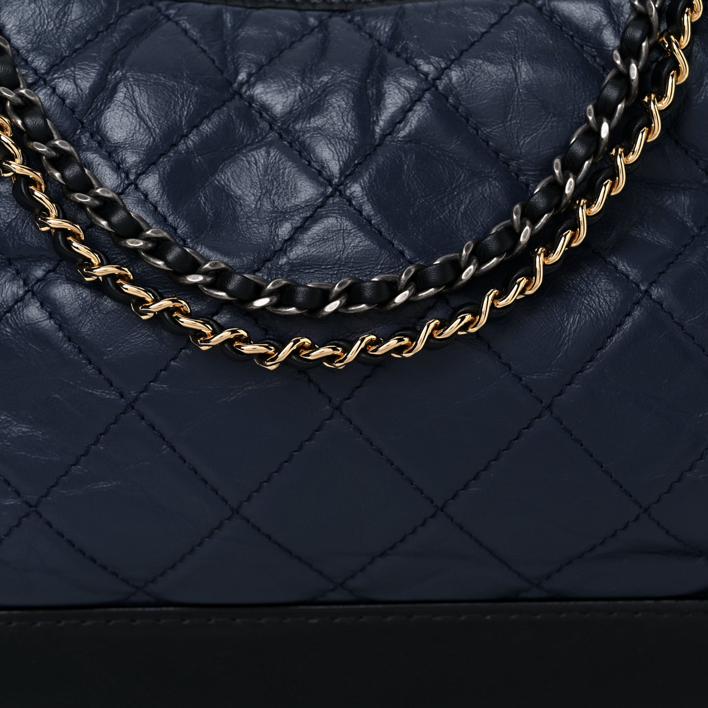 Aged Calfskin Quilted Medium Gabrielle Hobo Navy Black