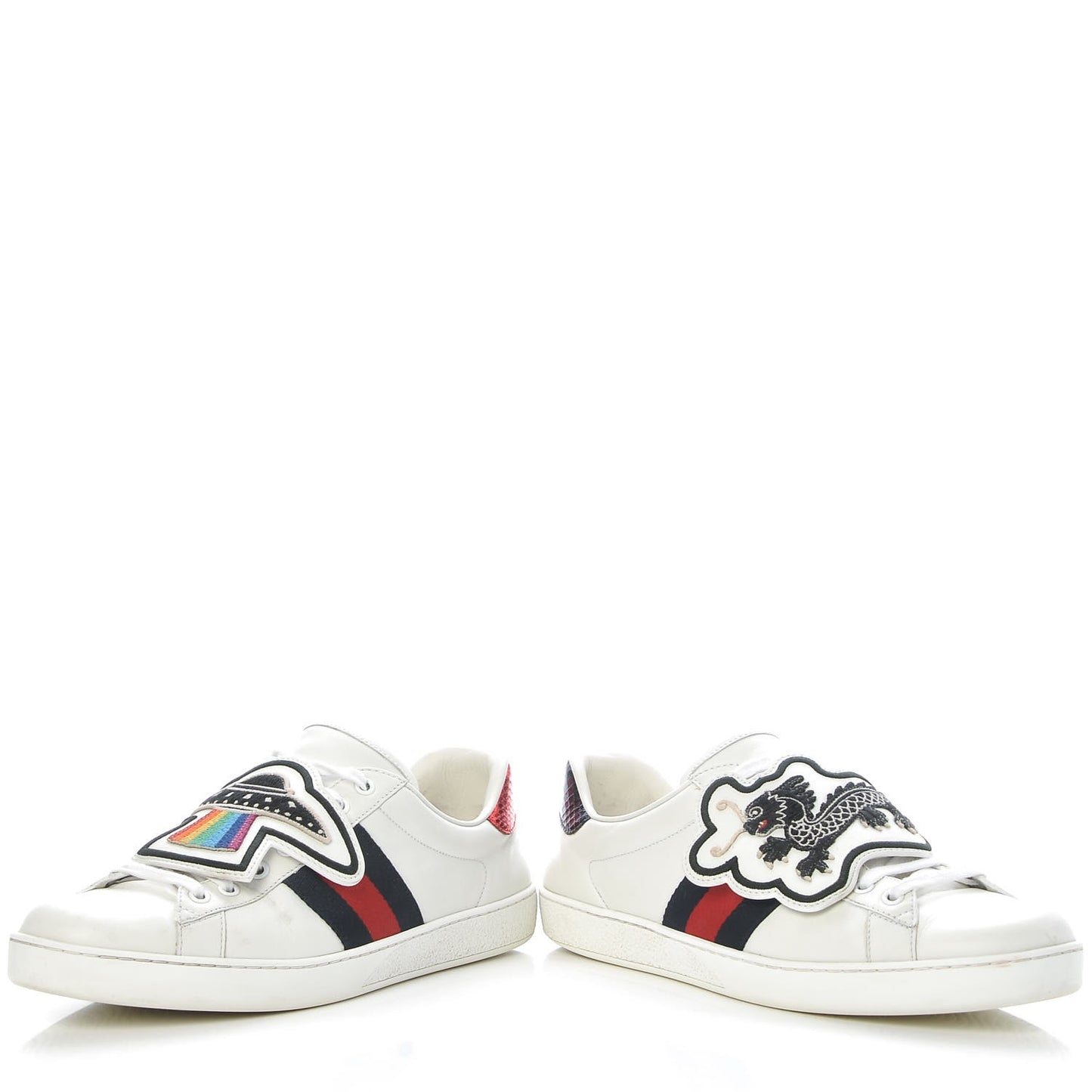 Calfskin Ayers Web UFO Dragon Embroidered Mens Ace Sneakers 9 White