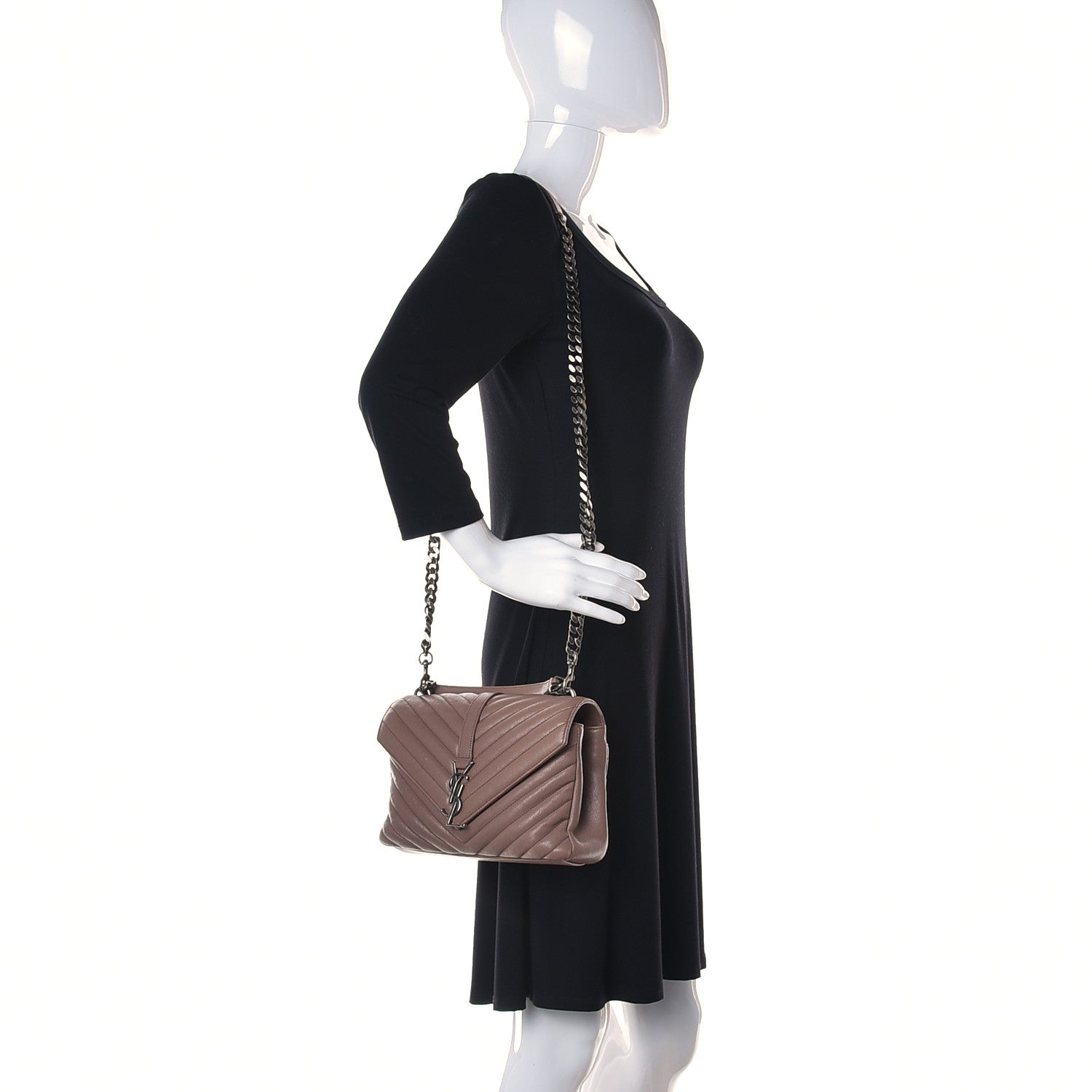 Saint Laurent Sheepskin Matelasse Chevron Monogram Medium College Bag Rose Poudre 2 of 10