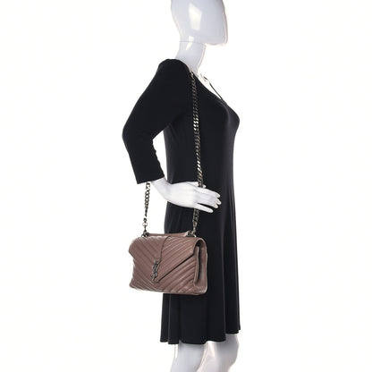 Saint Laurent Sheepskin Matelasse Chevron Monogram Medium College Bag Rose Poudre 2 of 10