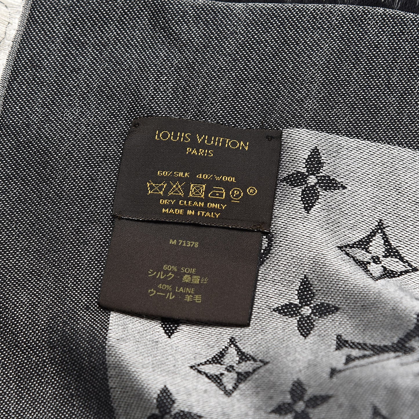 Silk Wool Monogram Denim Shawl Black