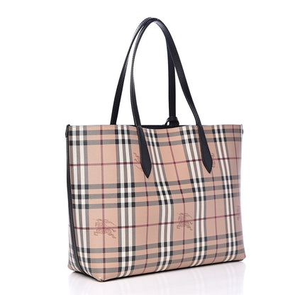 Burberry Grainy Calfskin Haymarket Check Medium Reversible Tote Black 5 of 16