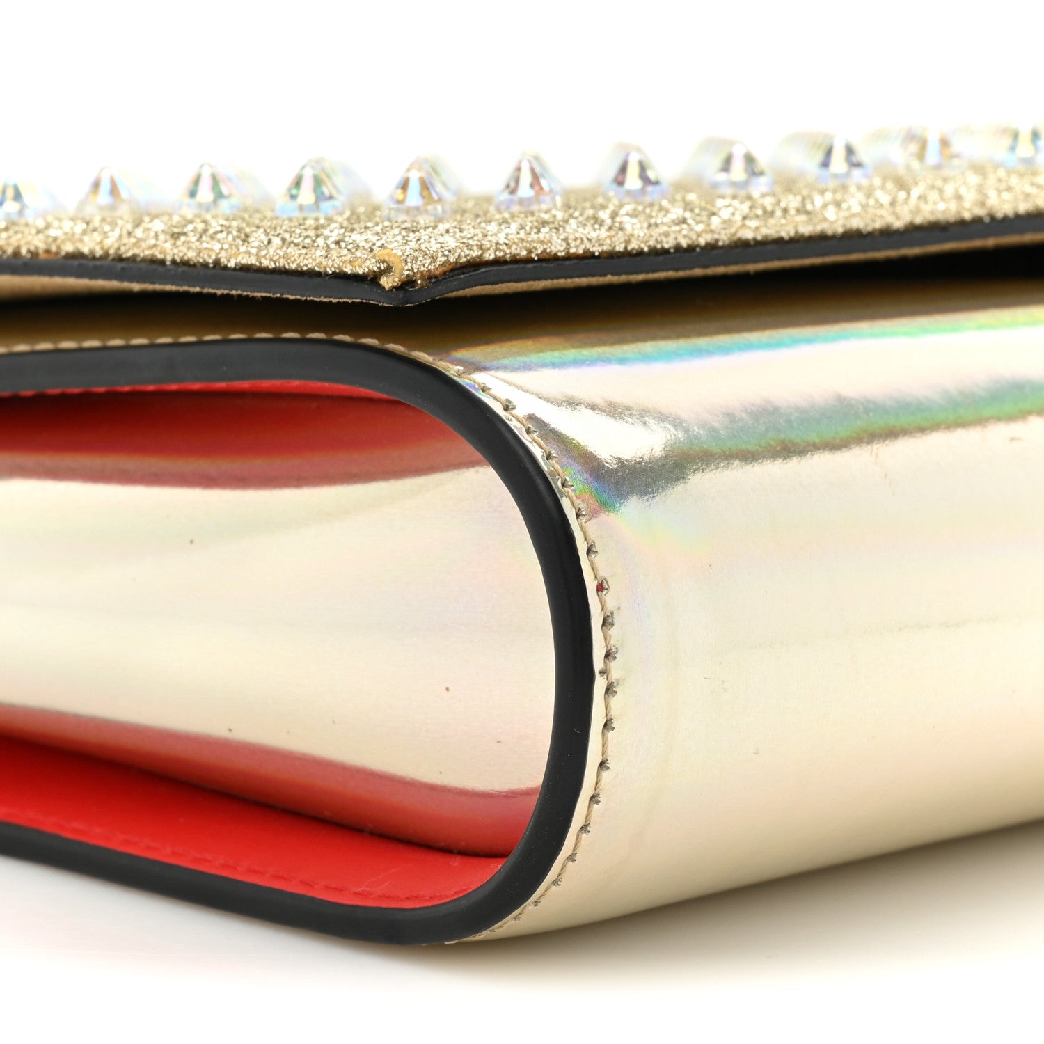 Christian Louboutin Glitter Metallic Patent Calfskin Psychic Spikes Paloma Clutch Gold 11 of 15