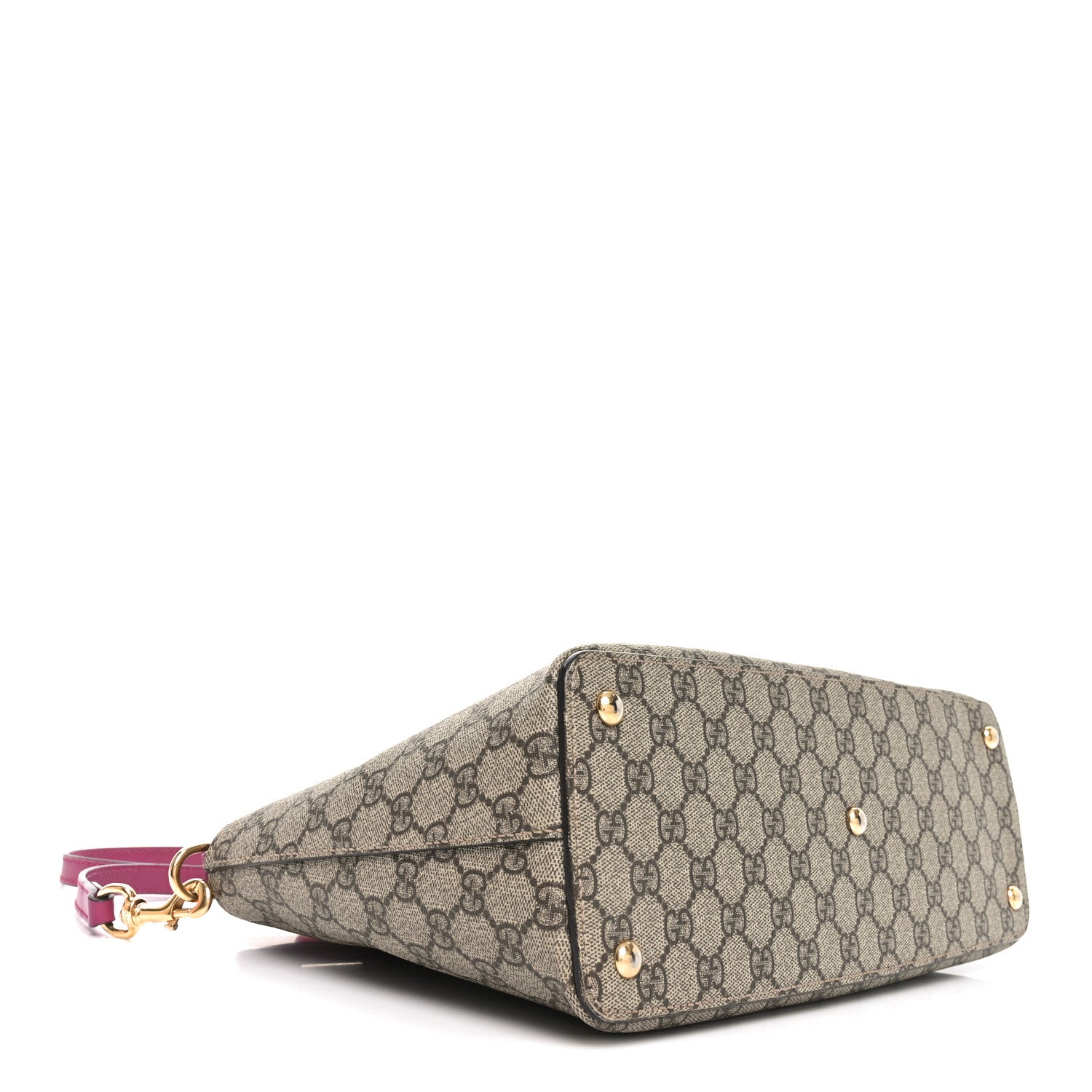 Gucci GG Supreme Monogram Moon Calfskin Small Zip Top Tote Beige Ebony Hibiscus Red New Rosette 4 of 10