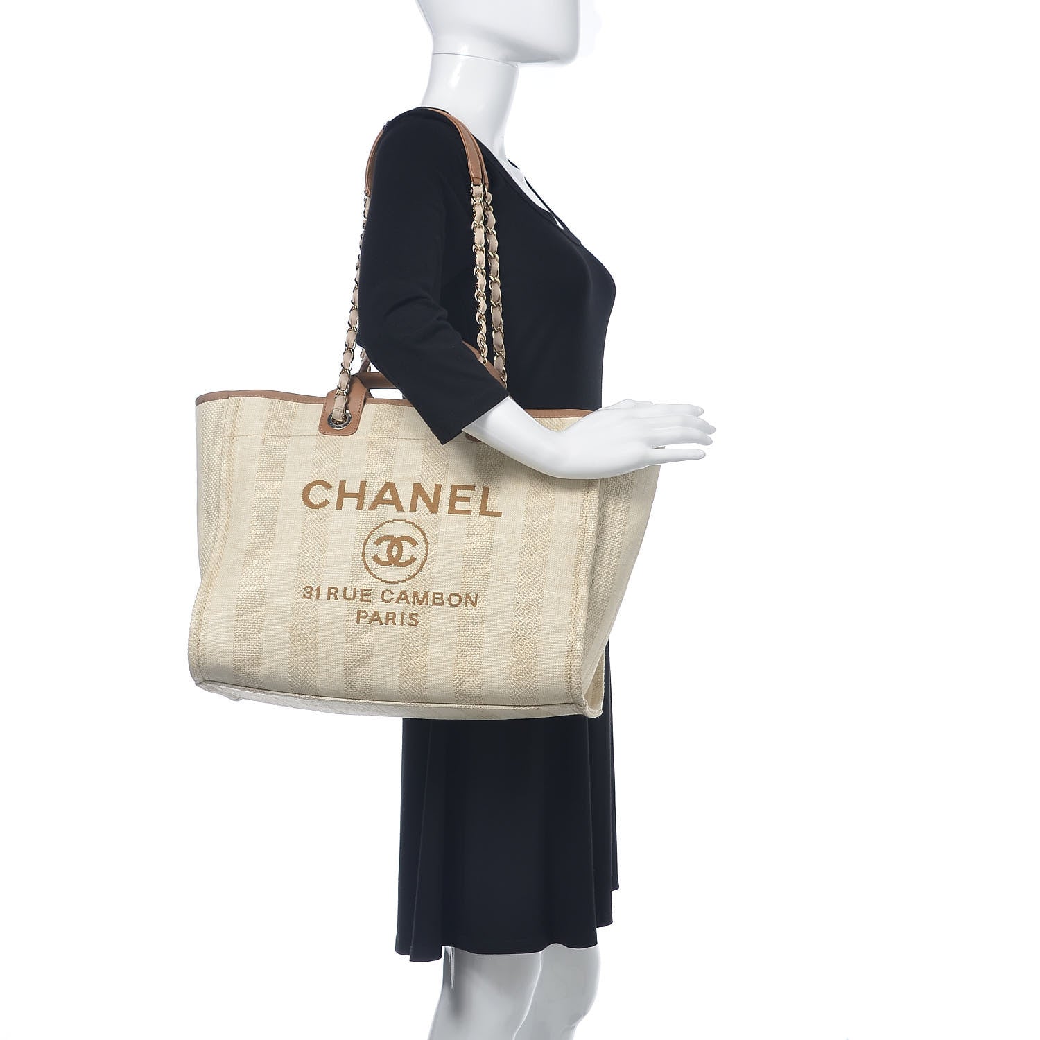Chanel Straw Raffia Calfskin Striped Large Deauville Tote Beige 2 of 10