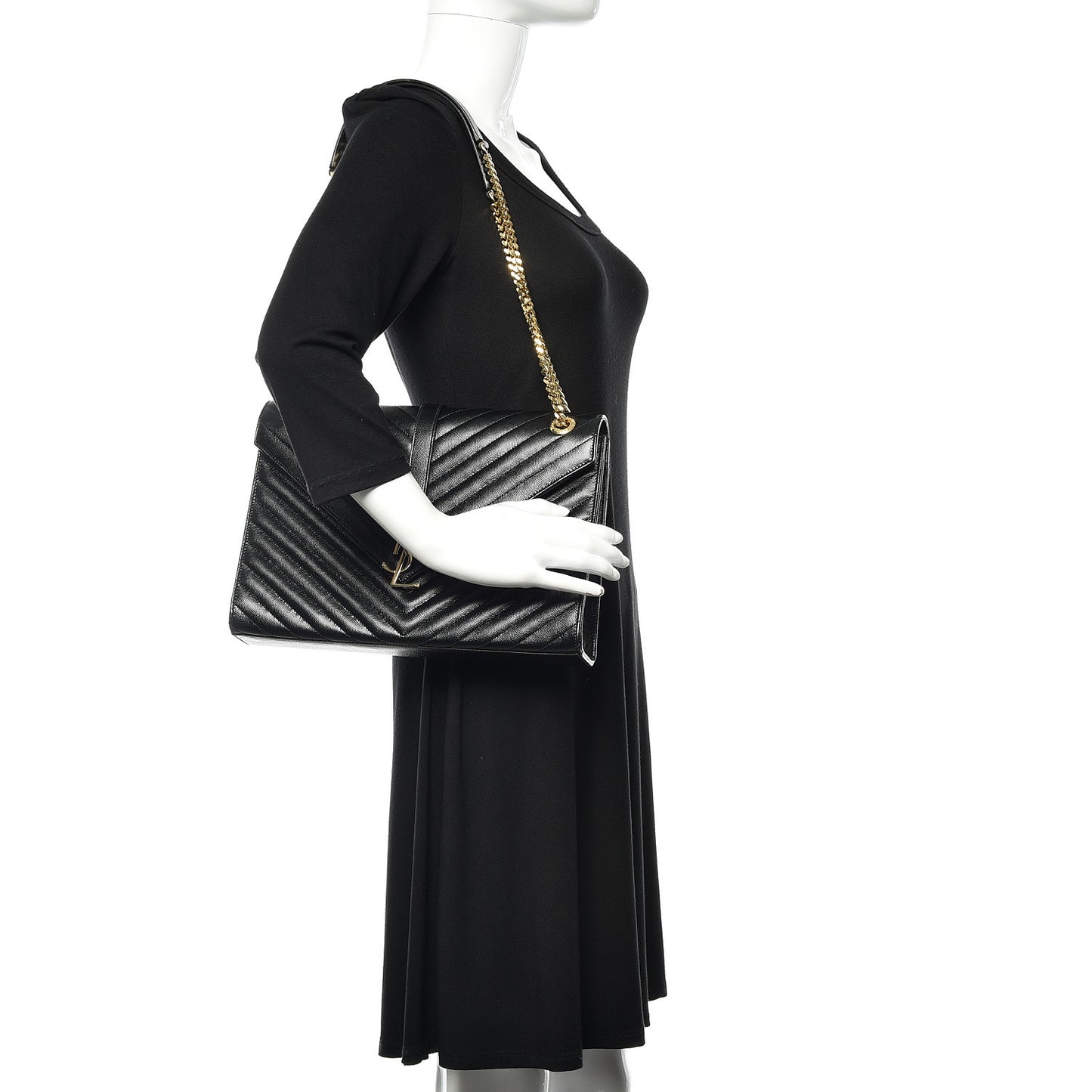 Grain De Poudre Matelasse Chevron Large Monogram Satchel Black