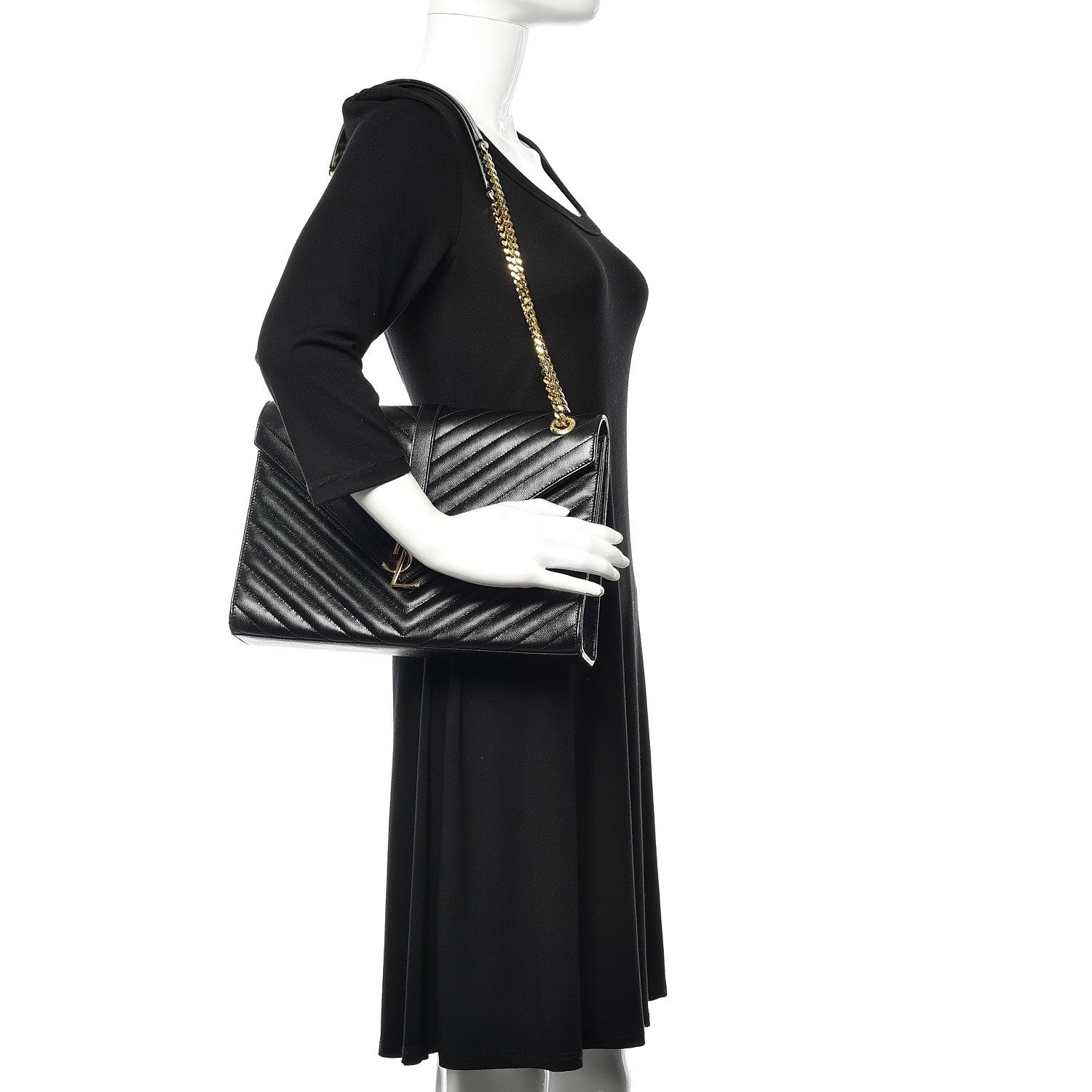 Saint Laurent Grain De Poudre Matelasse Chevron Large Monogram Satchel Black 2 of 9