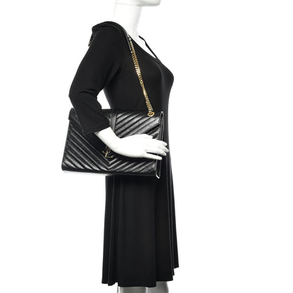 Saint Laurent Grain De Poudre Matelasse Chevron Large Monogram Satchel Black 2 of 9