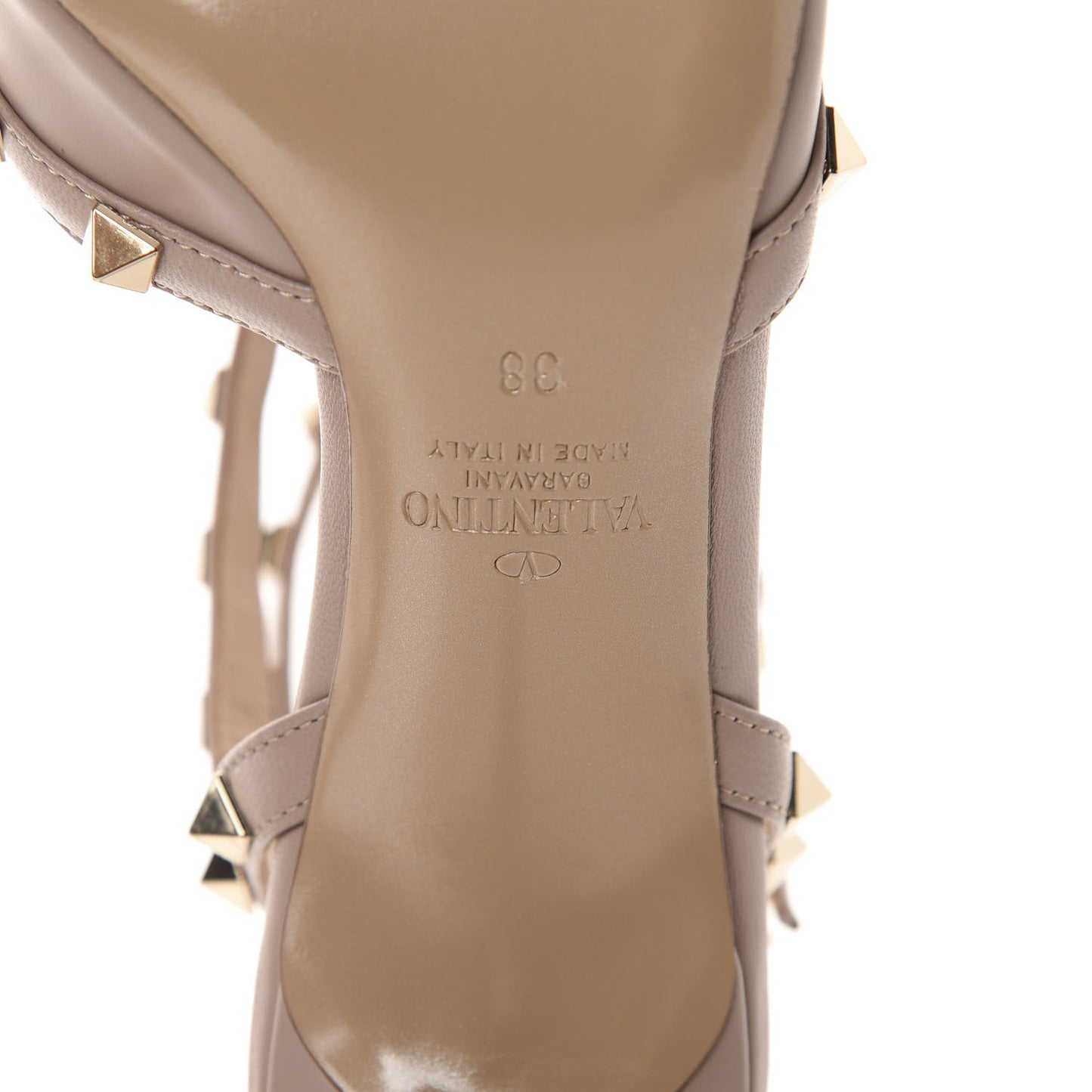 Calfskin Nappa Rockstud Ankle Strap 65mm Pumps 38 Poudre