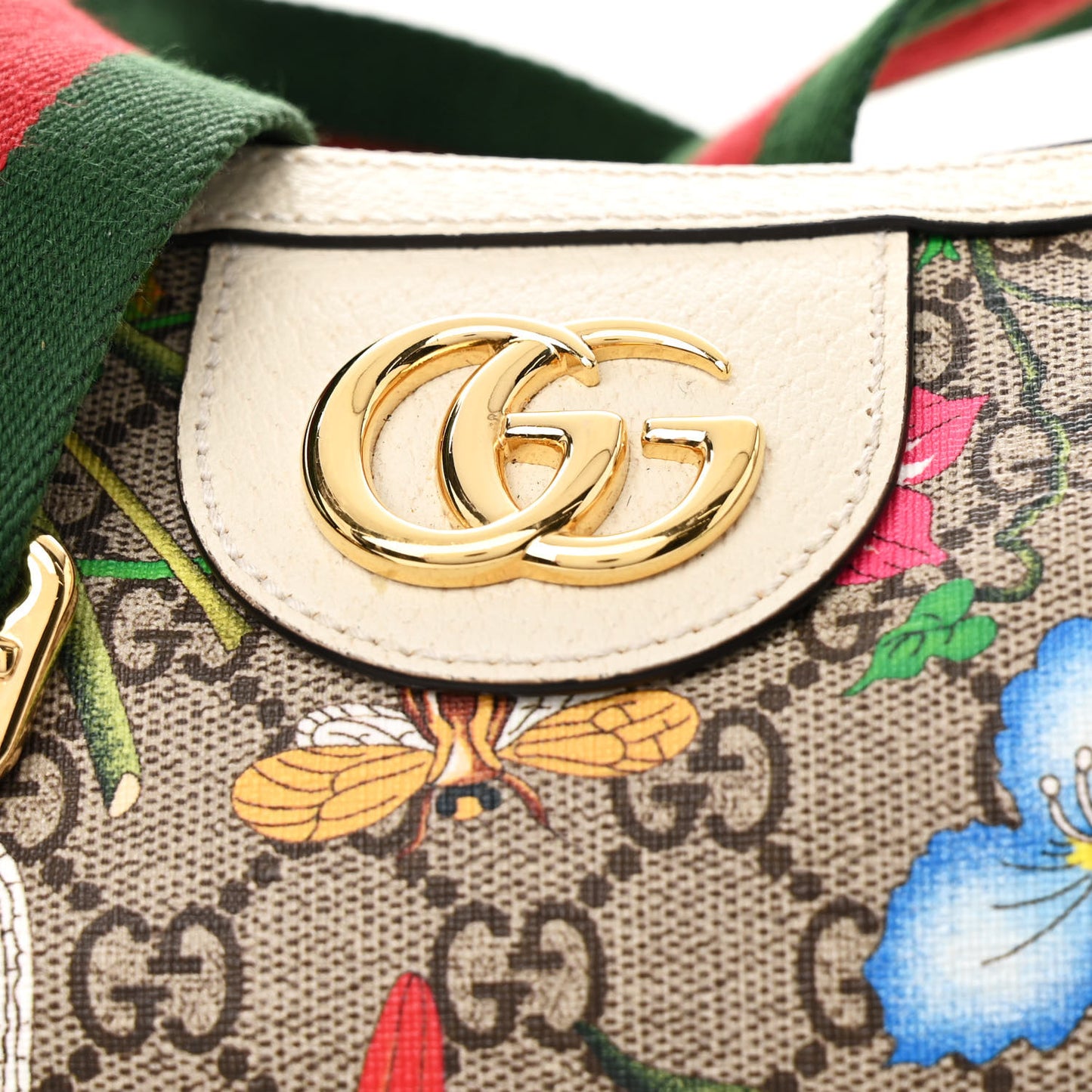 GG Supreme Monogram Flora Web Small Ophidia Half Moon Hobo White