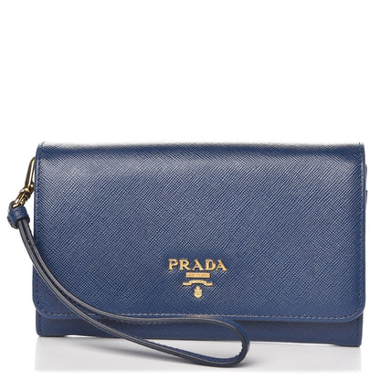 Prada Saffiano Metal Wristlet Wallet Bleuette 1 of 9