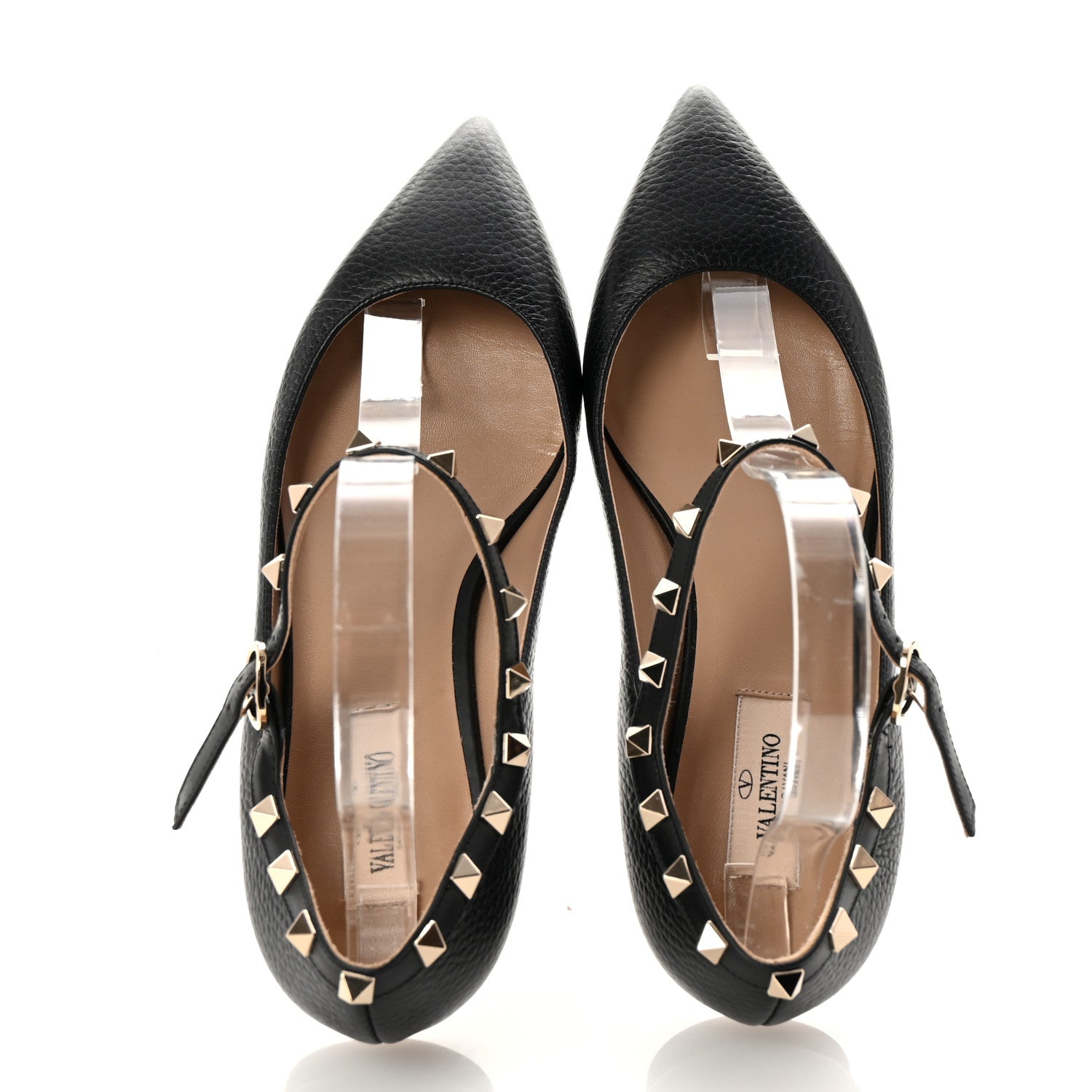 Valentino Garavani Pebbled Calfskin Rockstud Ankle Strap Ballerina Flats 38 Black 2 of 10