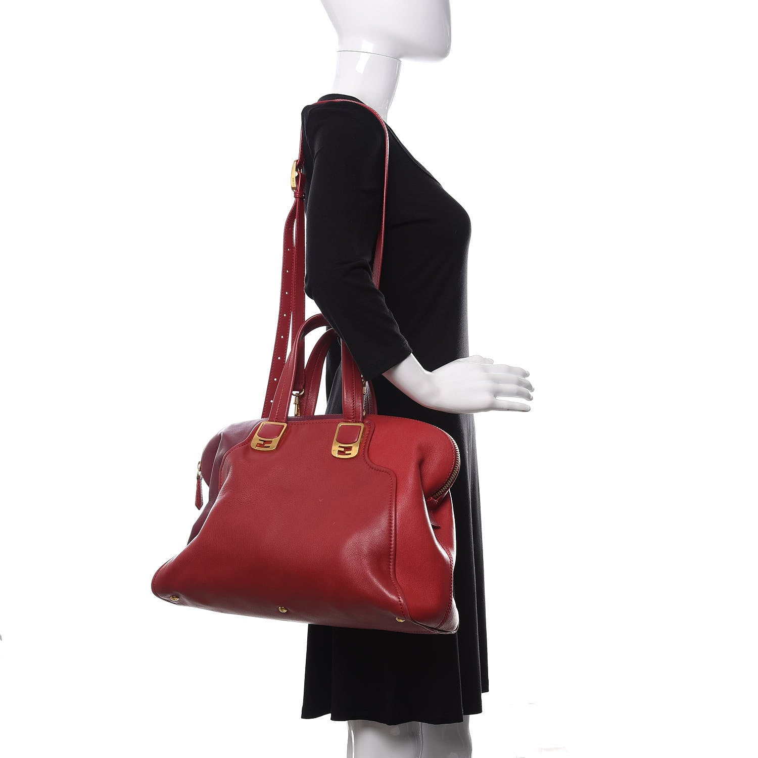 Fendi Vitello Capra Alabama Colorblock Large Chameleon Tote Ciliegia Bordeaux Ruby 2 of 12