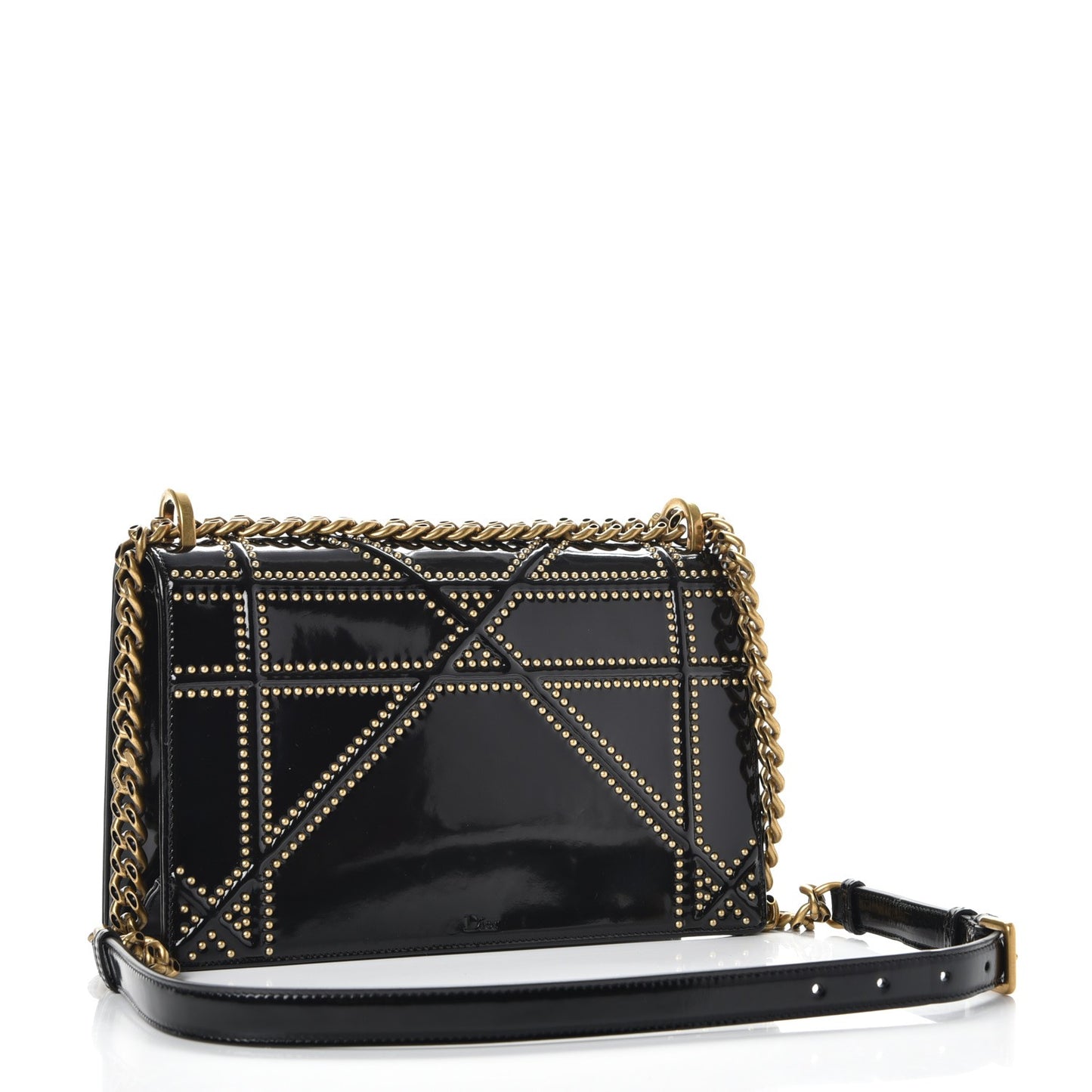 Patent Studded Medium Diorama Flap Bag Black