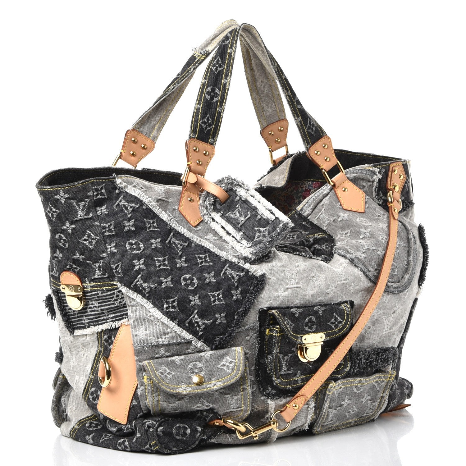 Louis Vuitton Denim Patchwork Cabby Tote Grey 3 of 11