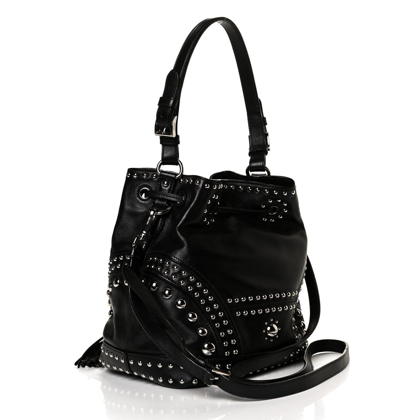Soft Calf Studded Bucket Bag Black