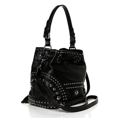 Prada Soft Calf Studded Bucket Bag Black 3 of 14