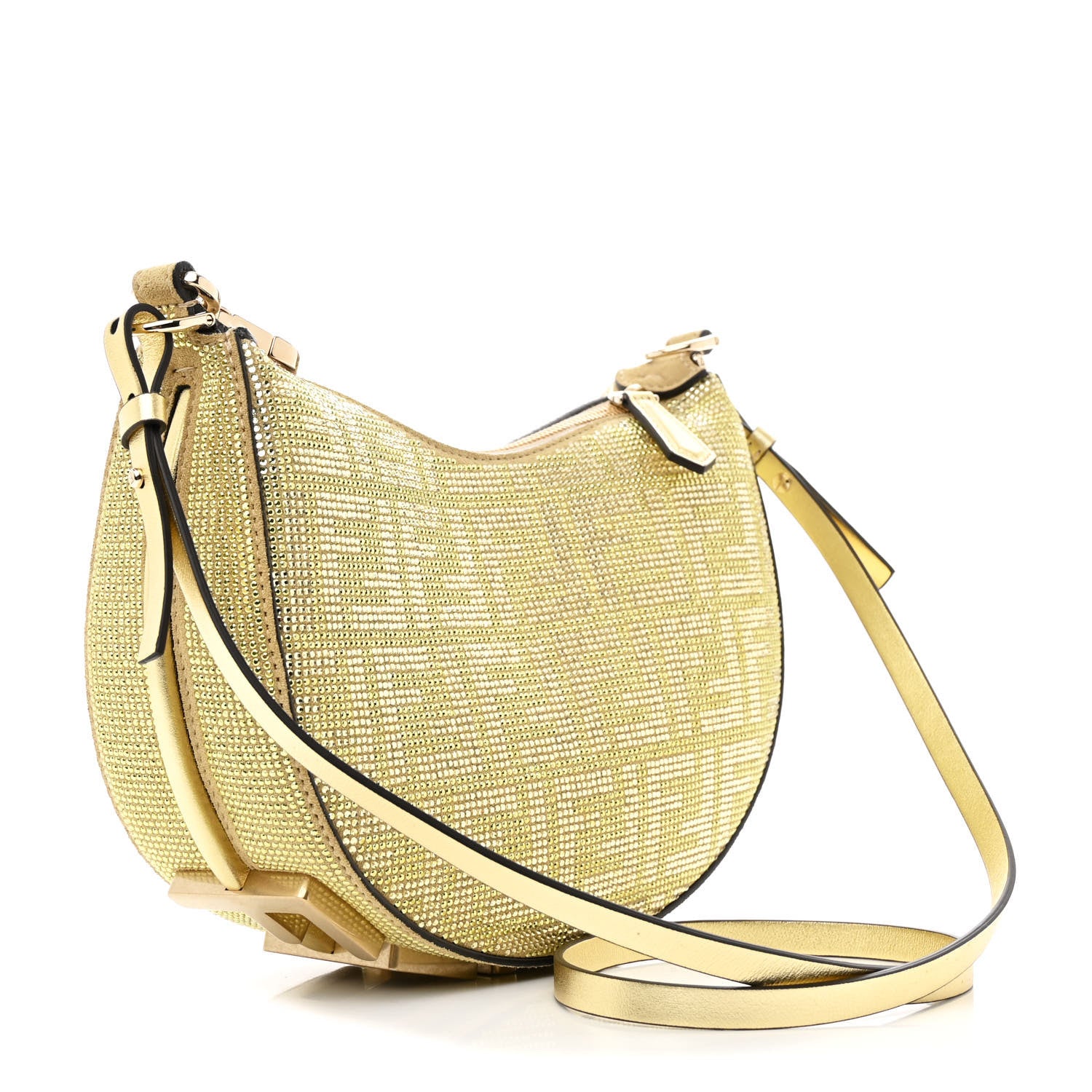 Fendi Crystal Vitello Laminato Suede FF Mini Fendigraphy Hobo Bag