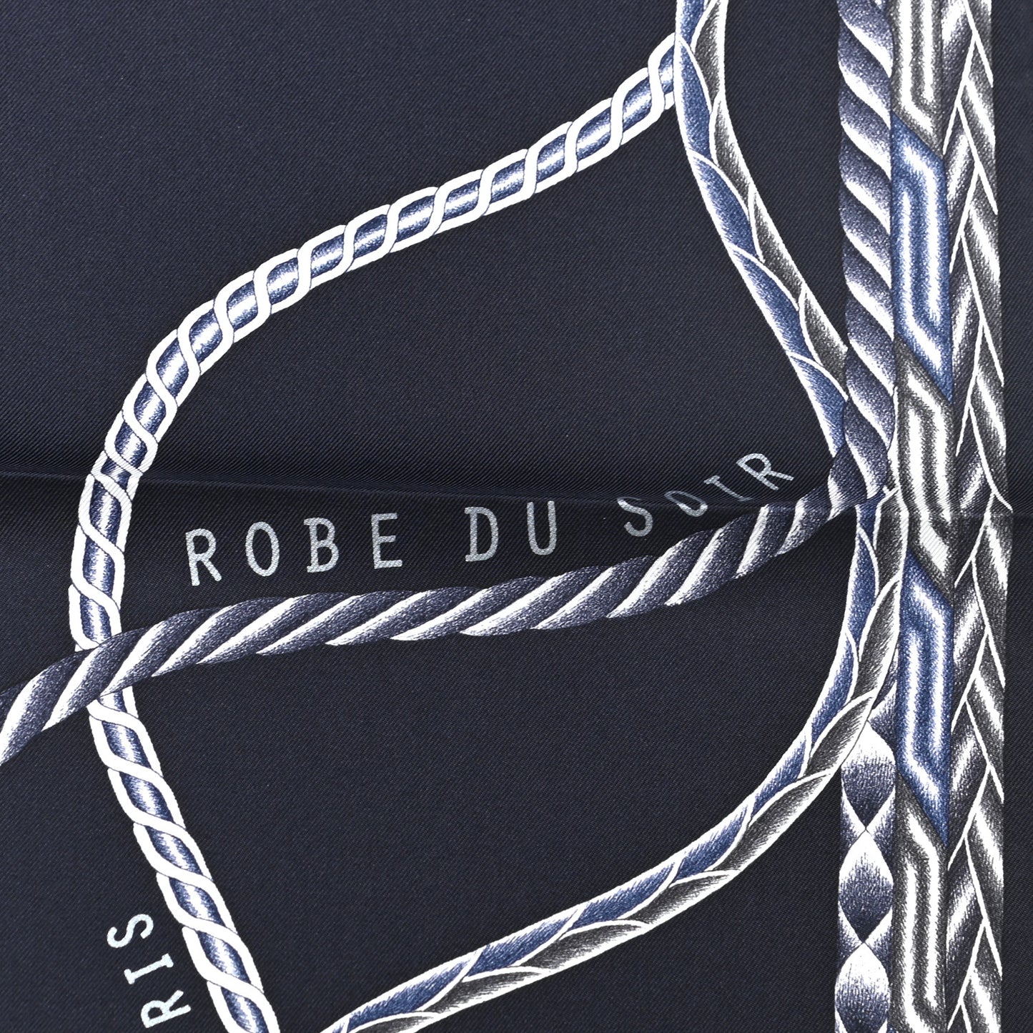 Silk Robe Du Soir Scarf 90 Marine Encre White