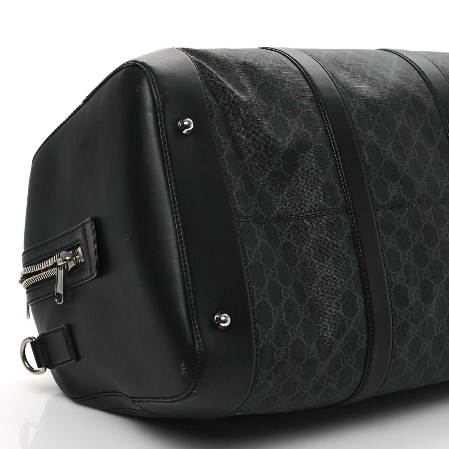 Soft GG Supreme Monogram Appia Calfskin Web Large Carry On Duffle Bag Black Grey