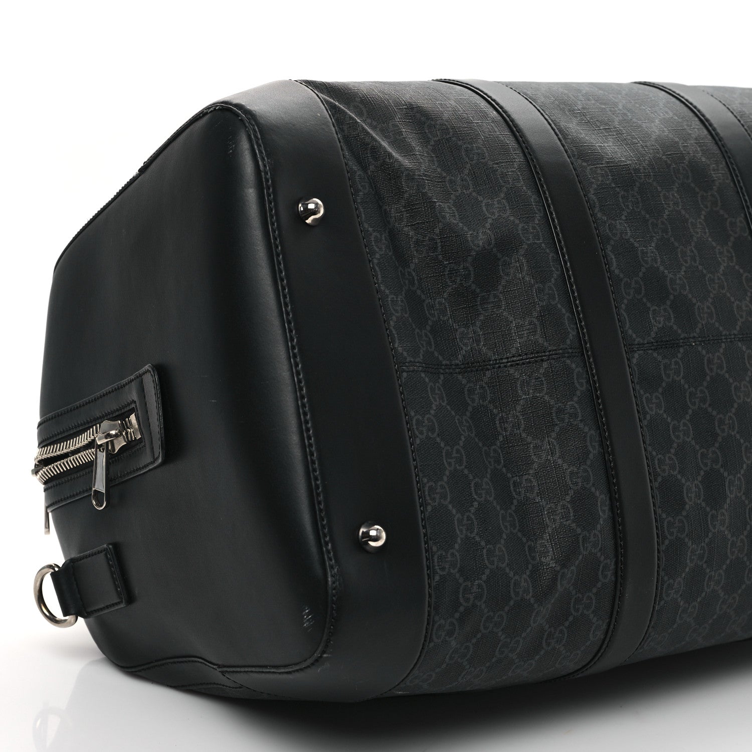 Gucci Soft GG Supreme Monogram Appia Calfskin Web Large Carry On Duffle Bag Black Grey 7 of 11
