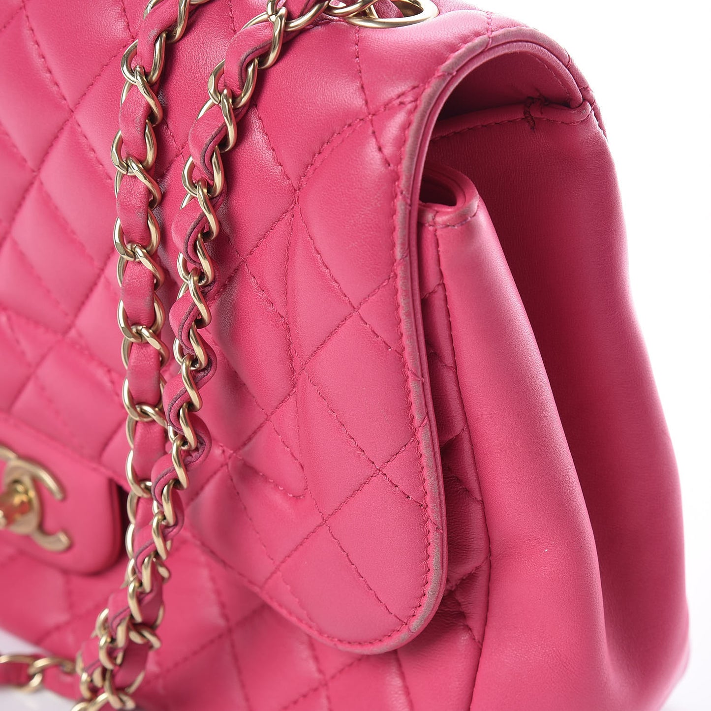 Lambskin Quilted Jumbo Mademoiselle Chic Flap Fuchsia