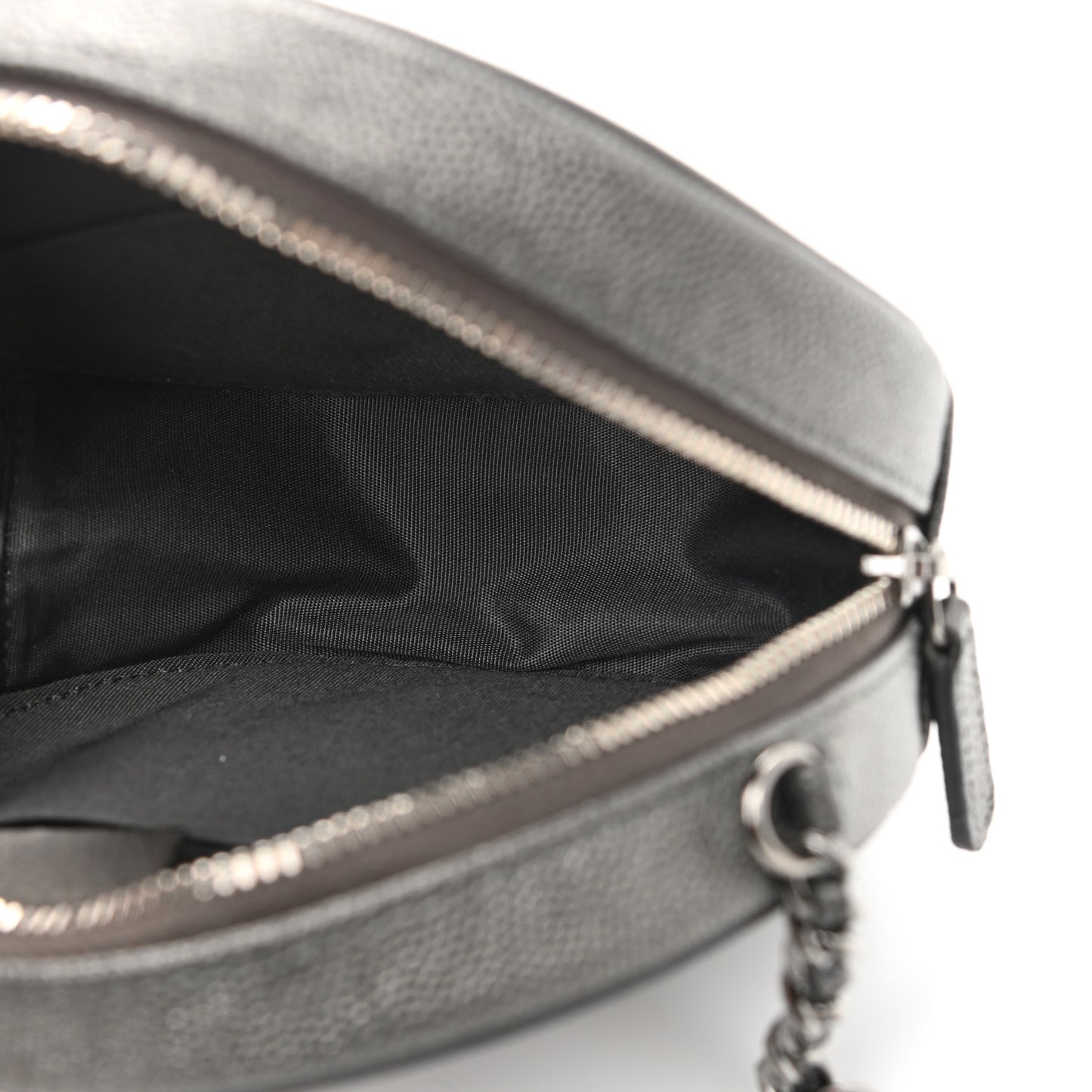 Metallic Caviar Quilted Round Filigree Crossbody Ruthenium