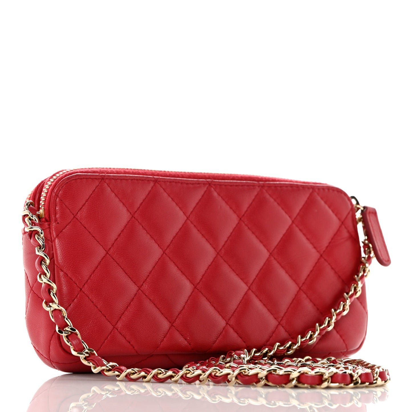 Lambskin Quilted Small Clutch With Chain Dark Pink