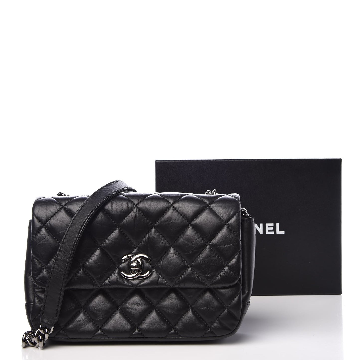 Calfskin Quilted Mini Lady Pearly Flap Black