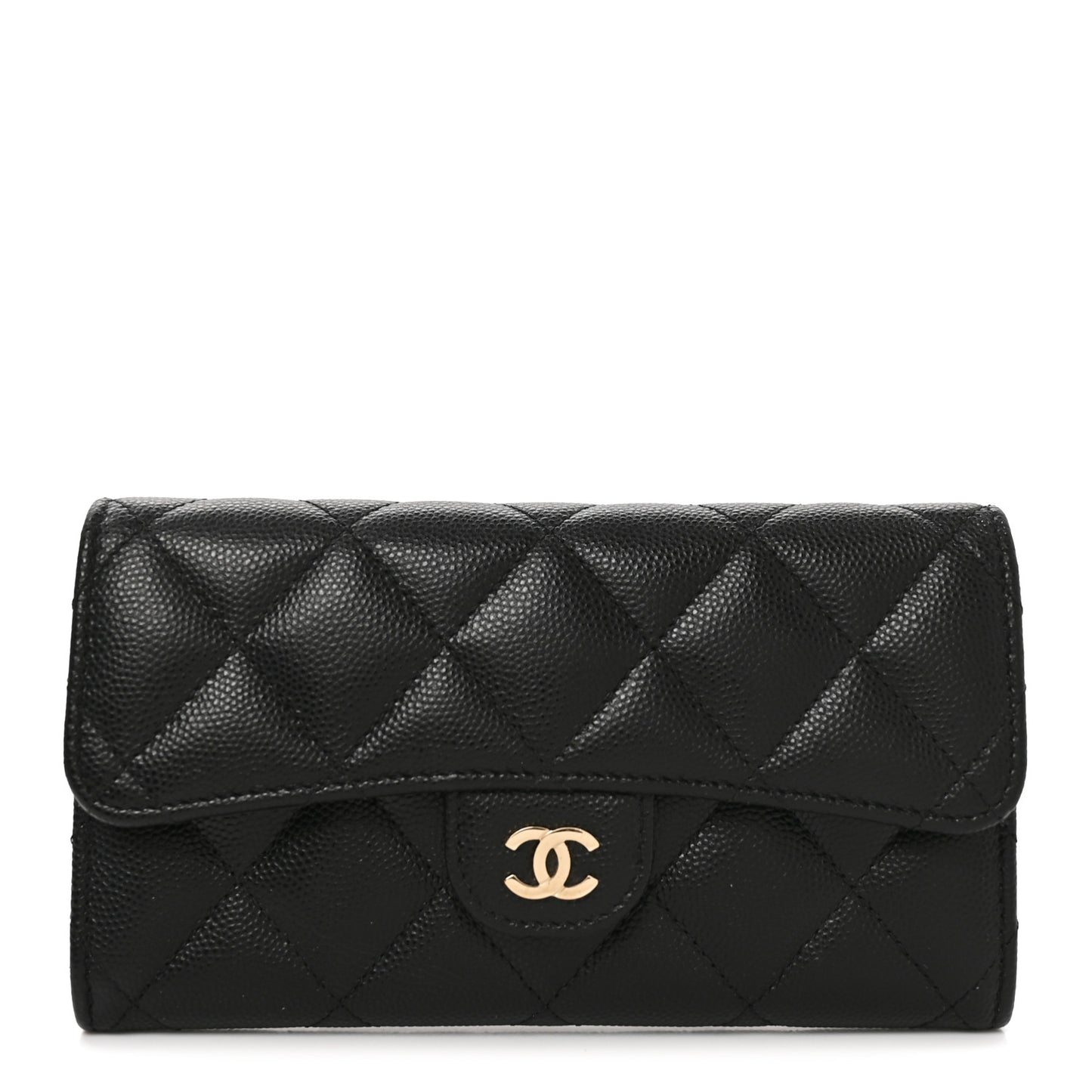 Caviar Quilted Medium Gusset Flap Wallet Black