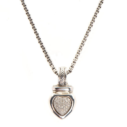 David Yurman Sterling Silver Pave Diamond Heart Necklace 1 of 5