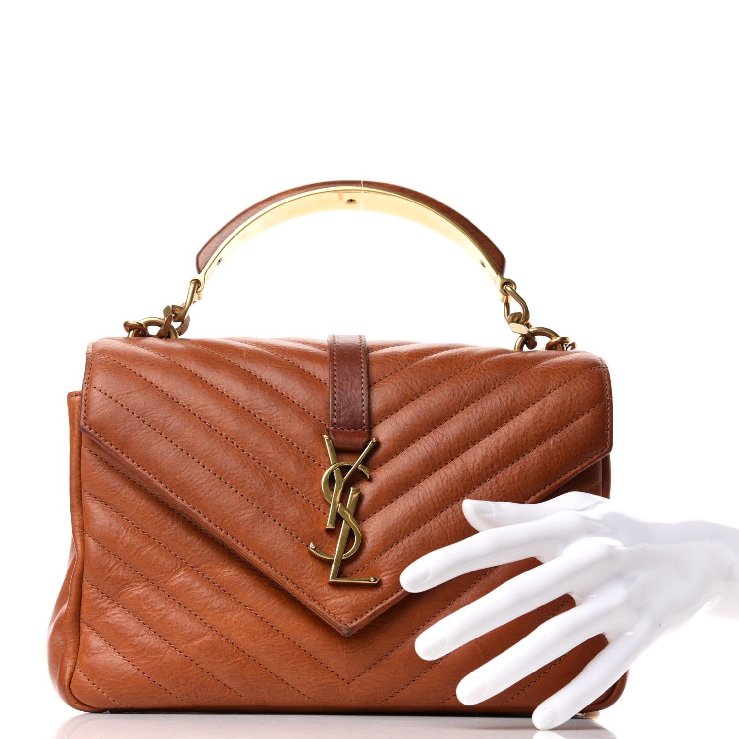 Saint Laurent Calfskin Matelasse Chevron Monogram Medium College Satchel Cognac 2 of 9