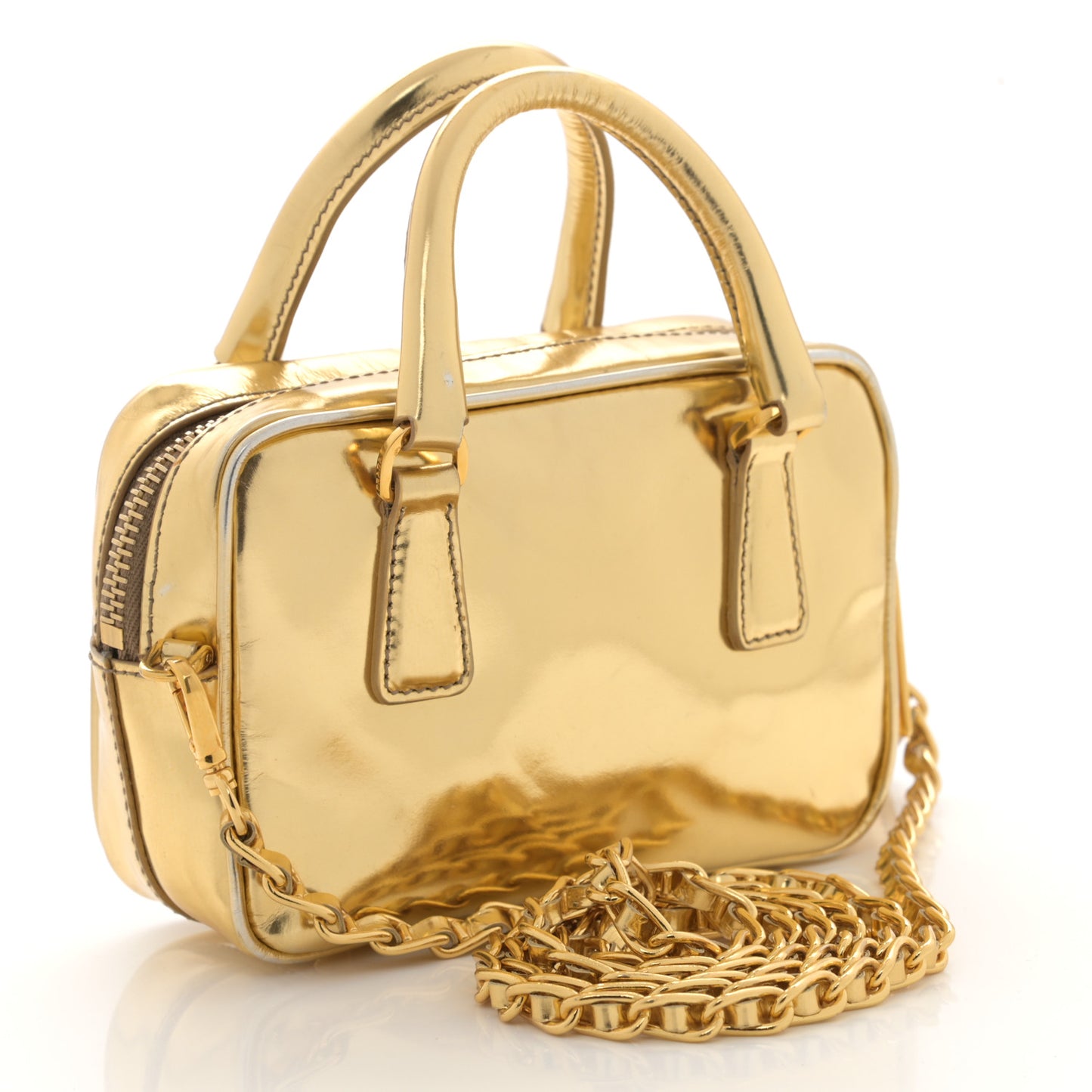 Metallic Vitello Mini Top Handle Crossbody Bag Platino