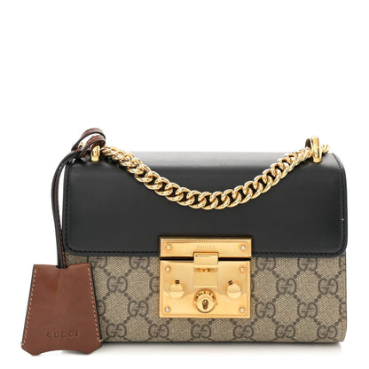 Gucci GG Supreme Monogram Calfskin Small Padlock Shoulder Bag Beige Black Cuir 1 of 12