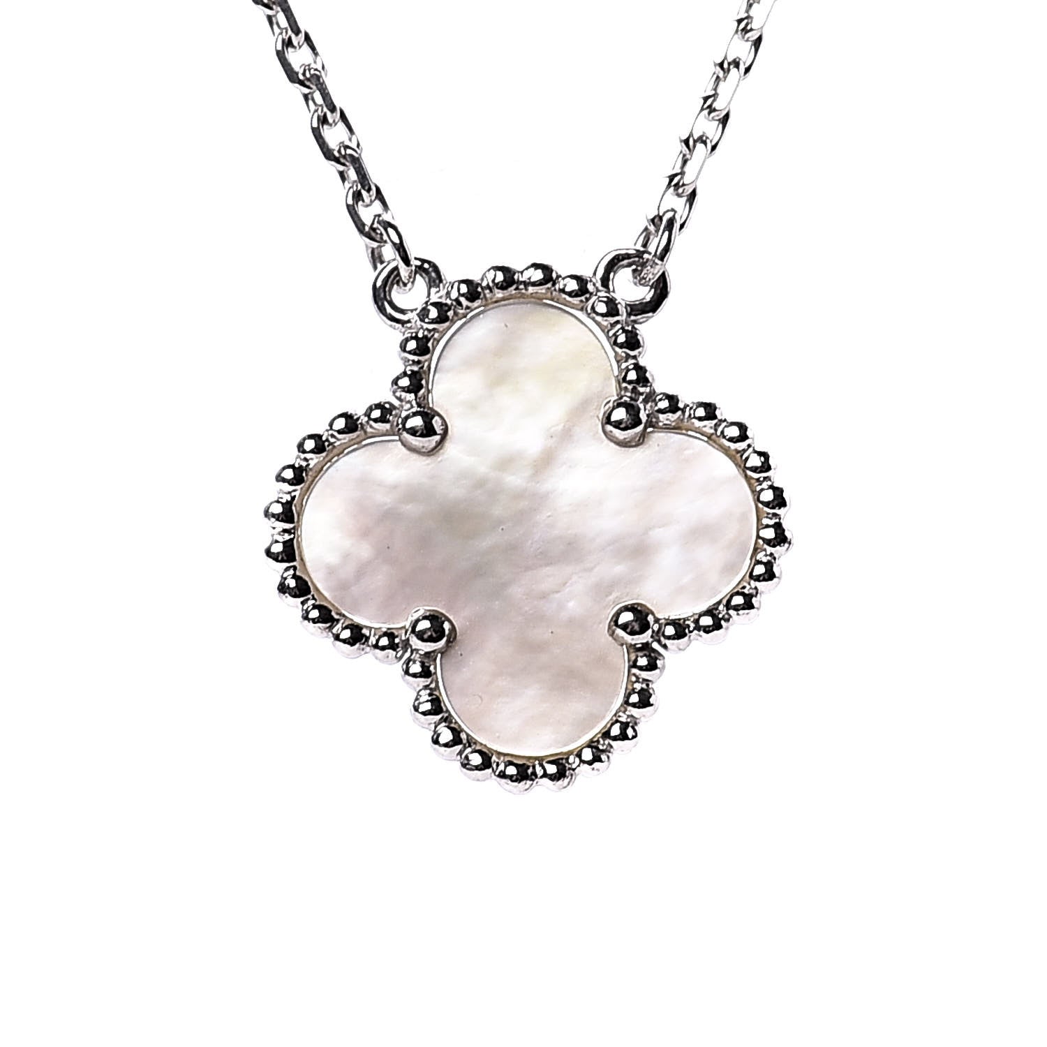 Van Cleef & Arpels 18K White Gold Mother of Pearl Vintage Alhambra Pendant Necklace 4 of 7