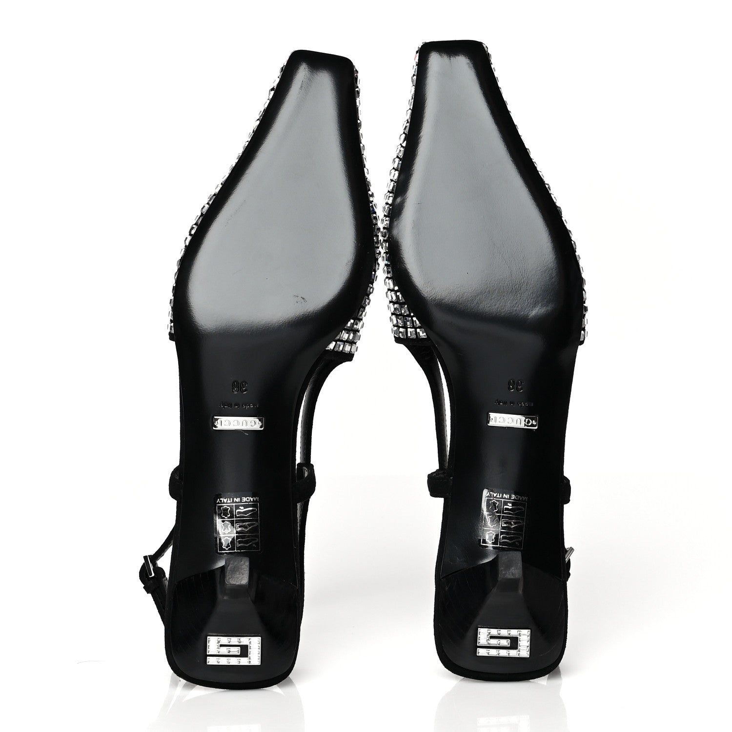 Gucci Crystal Kid Scamosciato Square G 35mm Slingback Pumps 38 Black 5 of 7