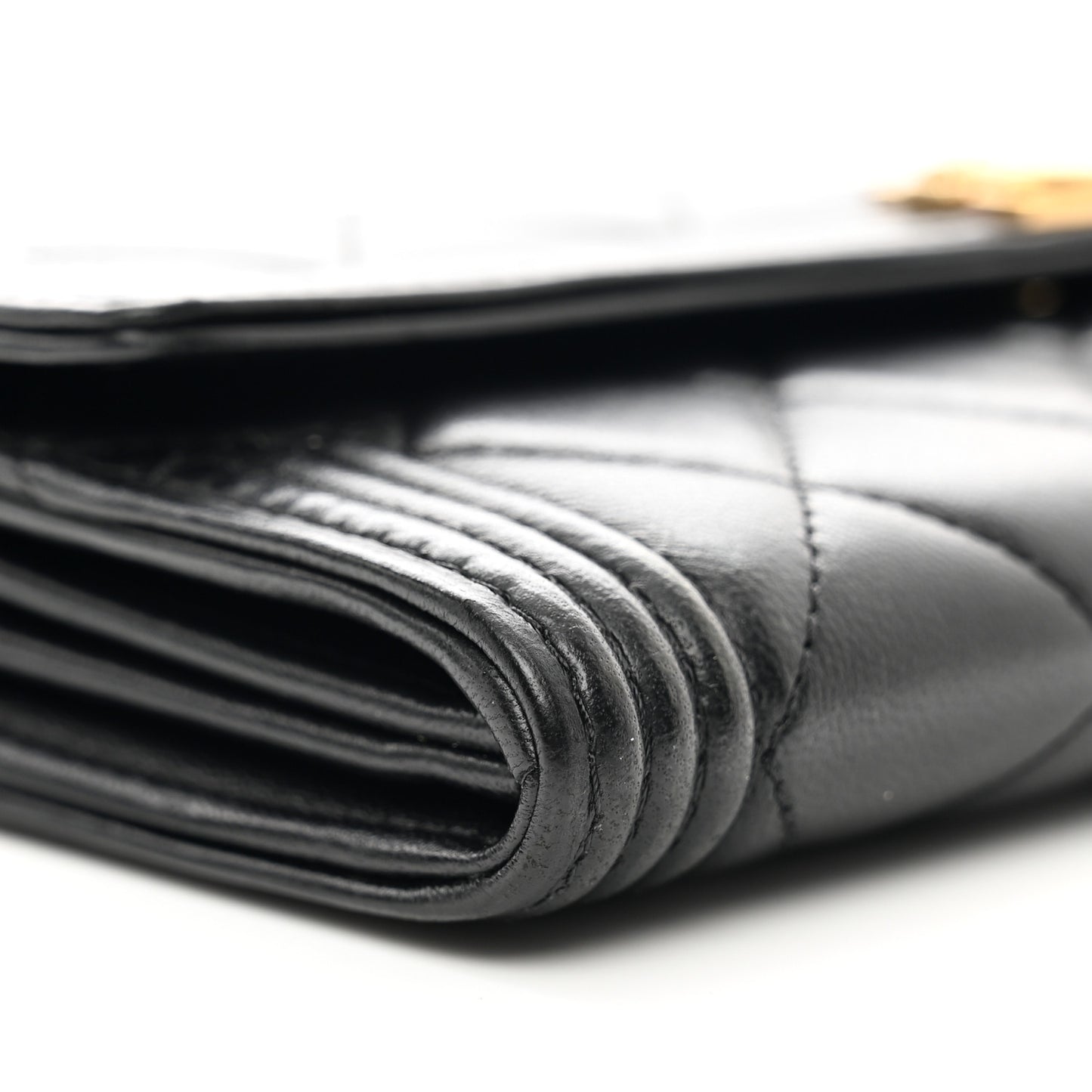 Lambskin Quilted Boy Large Gusset Flap Wallet Black