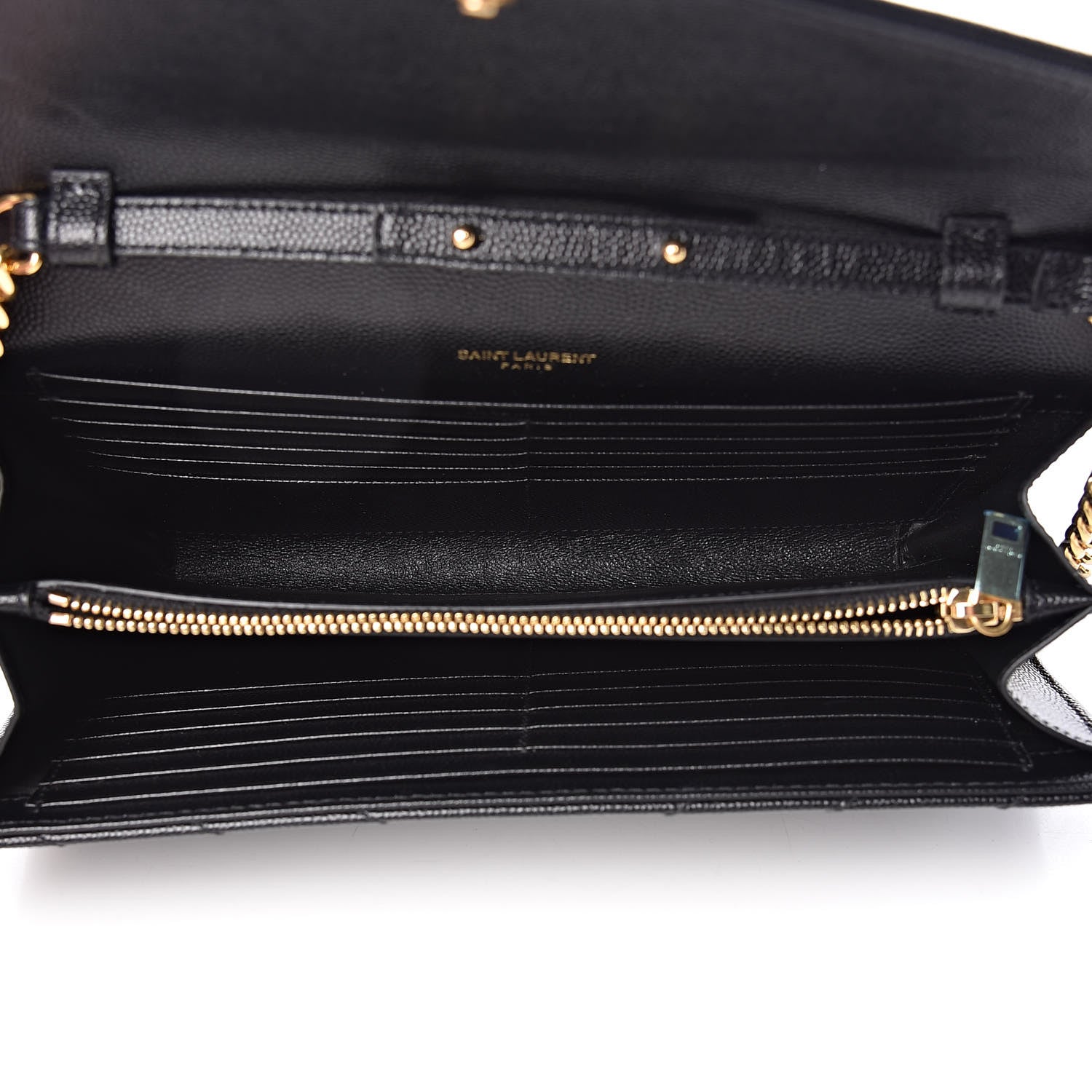 Saint Laurent Grain De Poudre Matelasse Chevron Monogram Chain Wallet Black 5 of 11