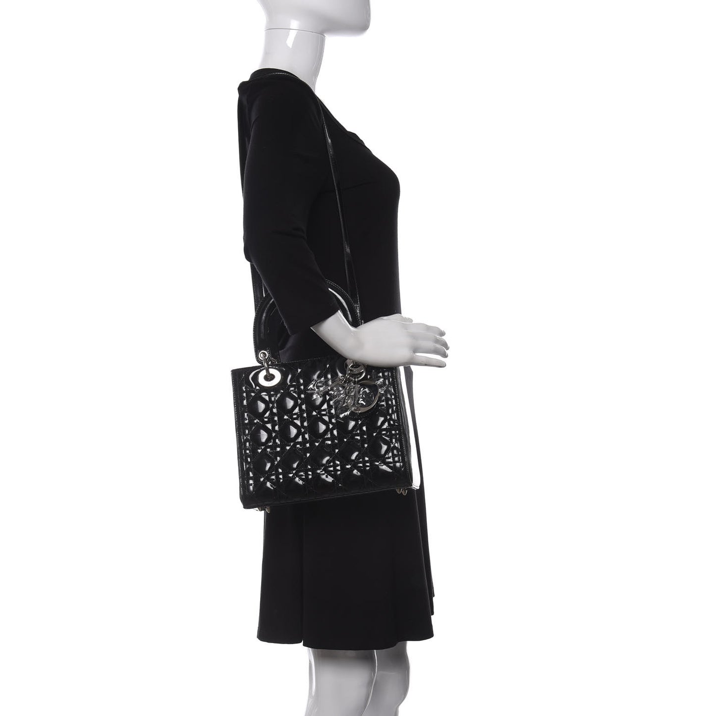 Patent Cannage Medium Lady Dior Black
